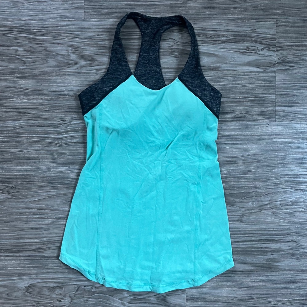 Lululemon Athletica Racerback Tank Top Built In Bra Teal Grey Activewear Womens